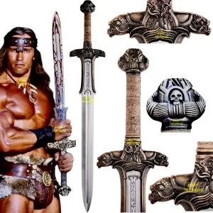 Handmade Conan Atlantean Sword 1095 Carbon Steel Brass Fittings, Black with Leather Sheath Viking sword - dark- conan sword real viking sword Conan The Barbarian Atlantean Sword