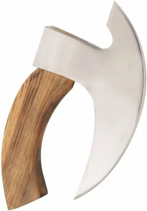 Handmade Ulu Kitchen Mini-Axe Knife Rose Wood Handle Comes with Leather Sheath (6009-P)