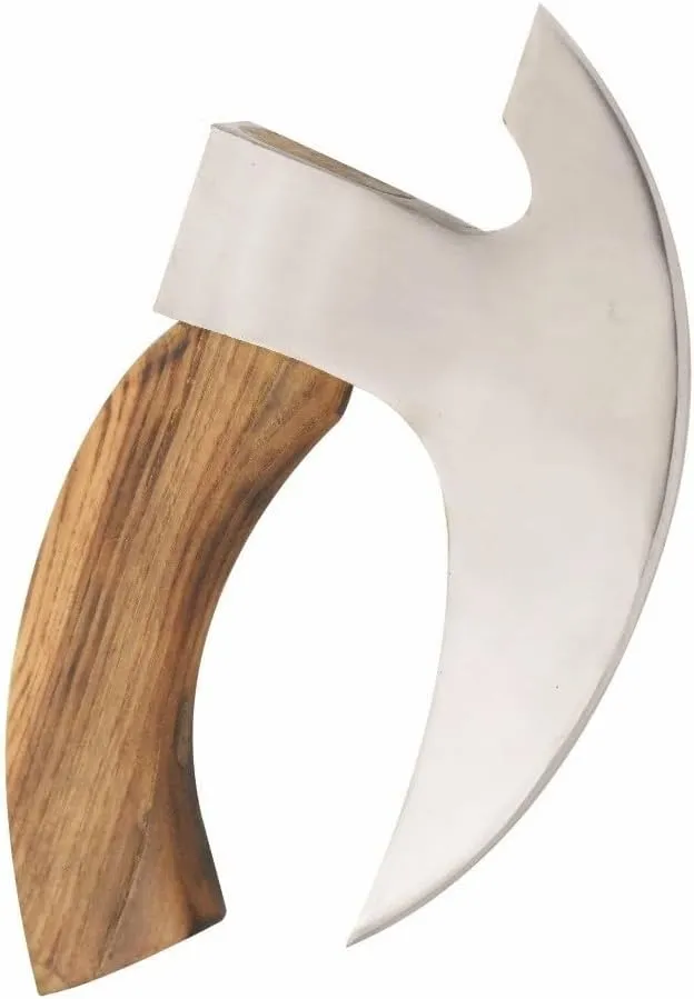 Handmade Ulu Kitchen Mini-Axe Knife Rose Wood Handle Comes with Leather Sheath (6009-P)