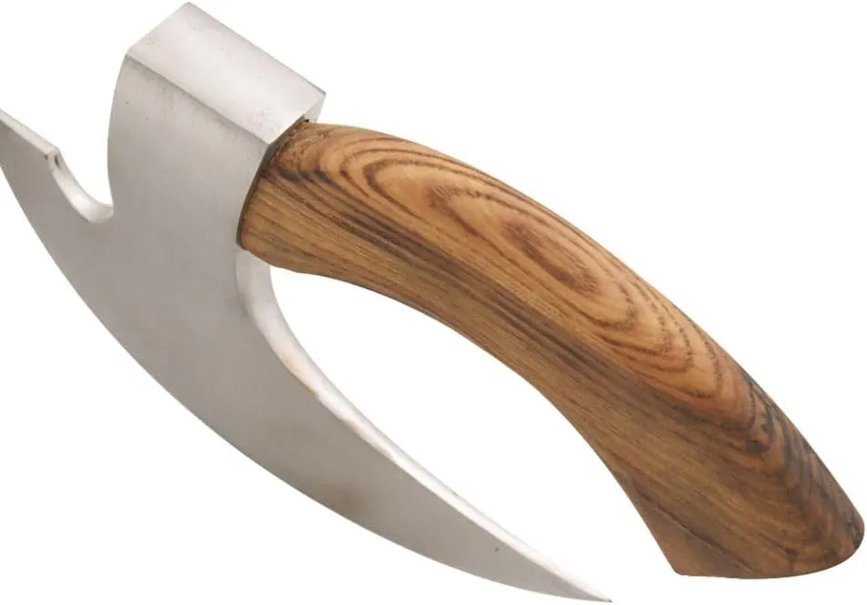 Handmade Ulu Kitchen Mini-Axe Knife Rose Wood Handle Comes with Leather Sheath (6009-P)