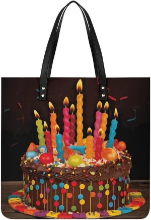 Happy Birthday Big Cake Large Leather Handbags Women Fashion Handbag Multifunctional Travel Bag It Is A Great Gift for Mothers, Teachers, Friends, Bridesmaids