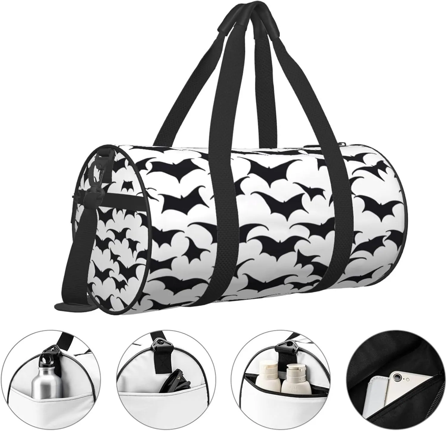 Happy Halloween Bats Witchs Spider Web Pumpkin Skull Bone Round Travel Duffel Bag Large Capacity Gym Sports Bags for Hiking Vacation Trips
