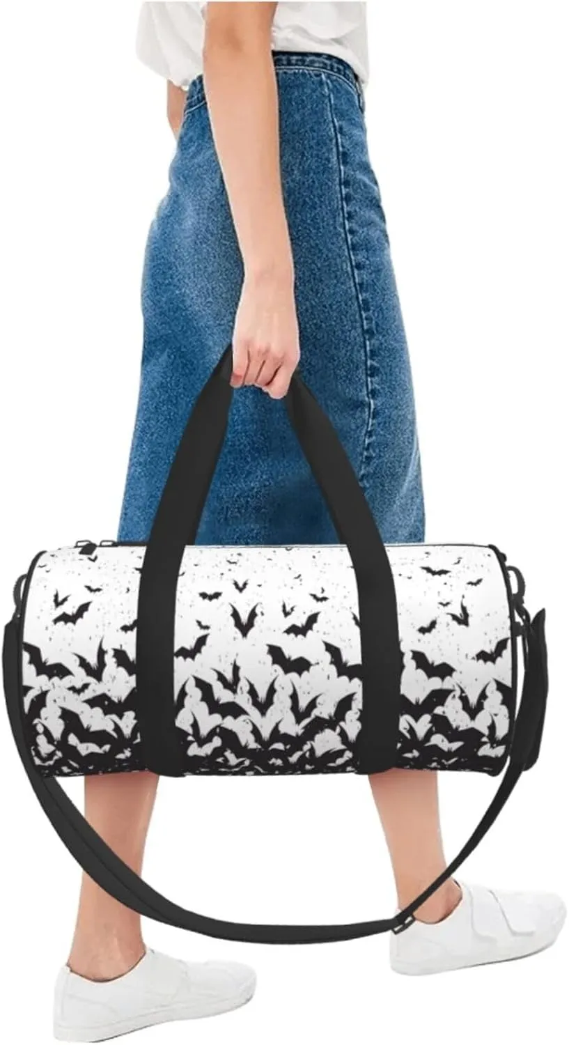 Happy Halloween Bats Witchs Spider Web Pumpkin Skull Bone Round Travel Duffel Bag Large Capacity Gym Sports Bags for Hiking Vacation Trips