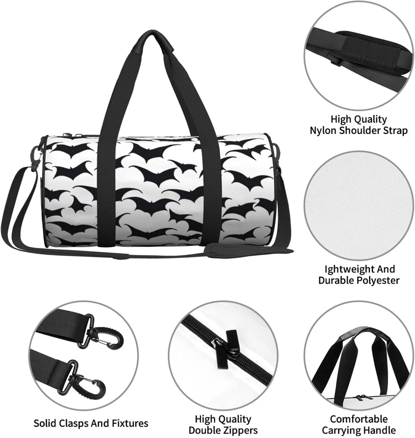 Happy Halloween Bats Witchs Spider Web Pumpkin Skull Bone Round Travel Duffel Bag Large Capacity Gym Sports Bags for Hiking Vacation Trips