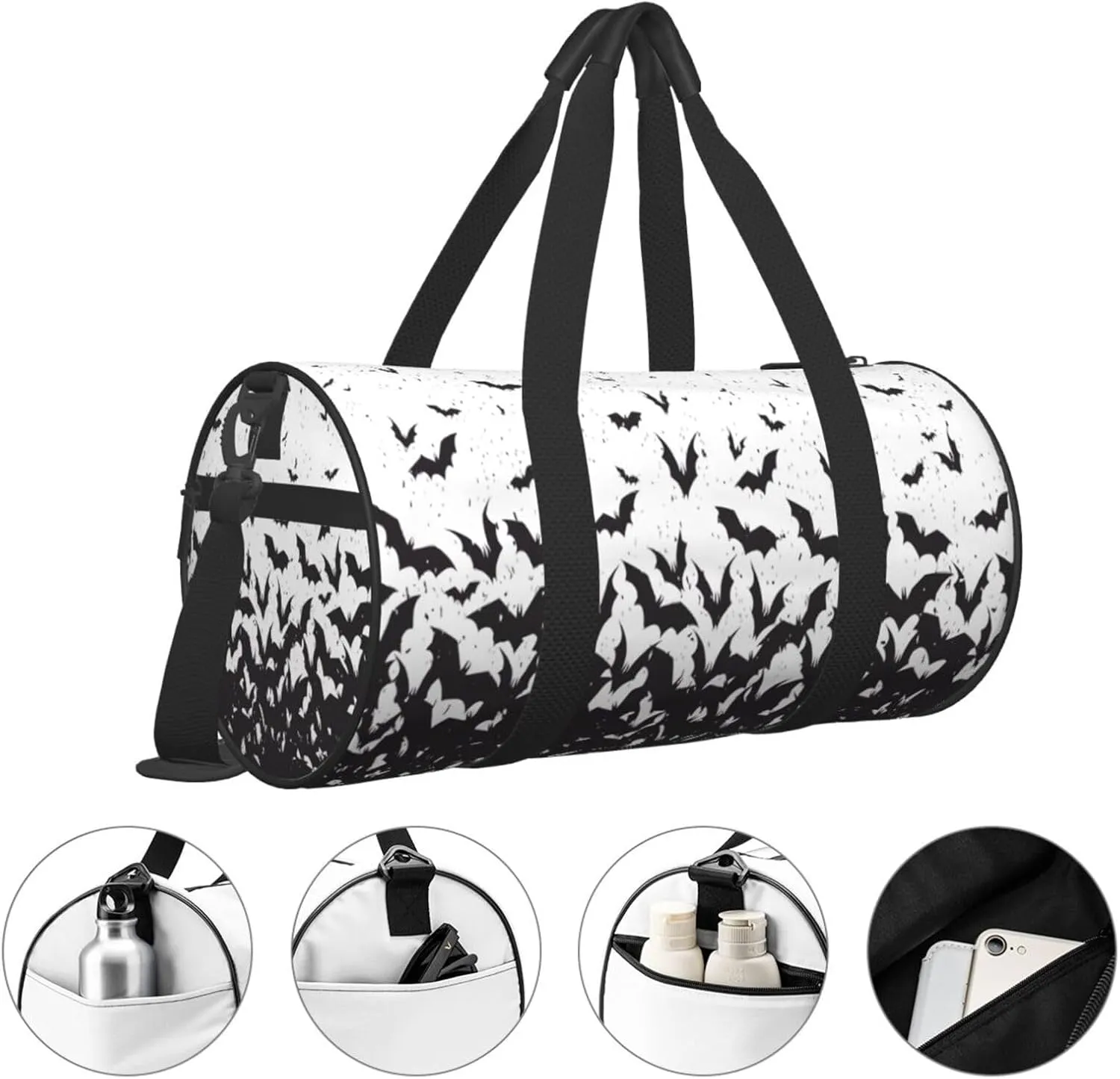 Happy Halloween Bats Witchs Spider Web Pumpkin Skull Bone Round Travel Duffel Bag Large Capacity Gym Sports Bags for Hiking Vacation Trips