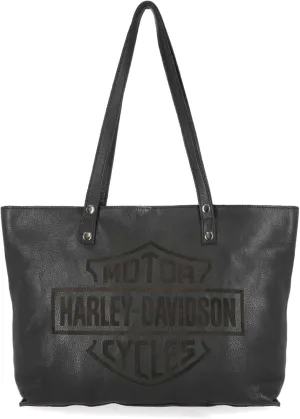 Harley-Davidson Women's Washed Bar & Shield Logo Leather Tote Bag Purse - Black