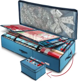 Hearth & Harbor Wrapping Paper Storage Container with Ribbon Storage Organizer - Christmas Storage Bag with Extra Interior Pockets - Gift Wrapping Organizer Storage Fits Up to 26 Rolls of 40" Length