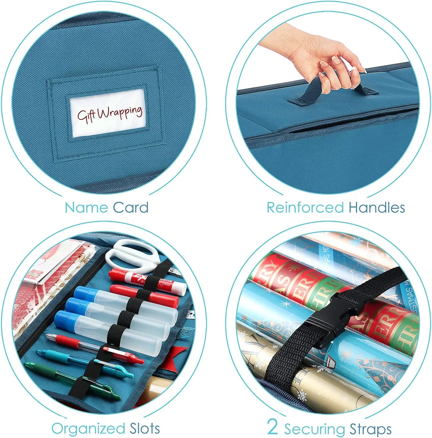 Hearth & Harbor Wrapping Paper Storage Container with Ribbon Storage Organizer - Christmas Storage Bag with Extra Interior Pockets - Gift Wrapping Organizer Storage Fits Up to 26 Rolls of 40" Length