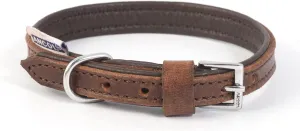Heavy Duty Vintage Padded Leather Chestnut Collar Pet Training Accessory 50-59cm, Size 7