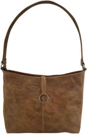 Hide & Drink, Classic Shoulder Bag, Top-Handle Bag for Shopping, Full Grain Leather & Plaid Cotton, Handmade, Bourbon Brown