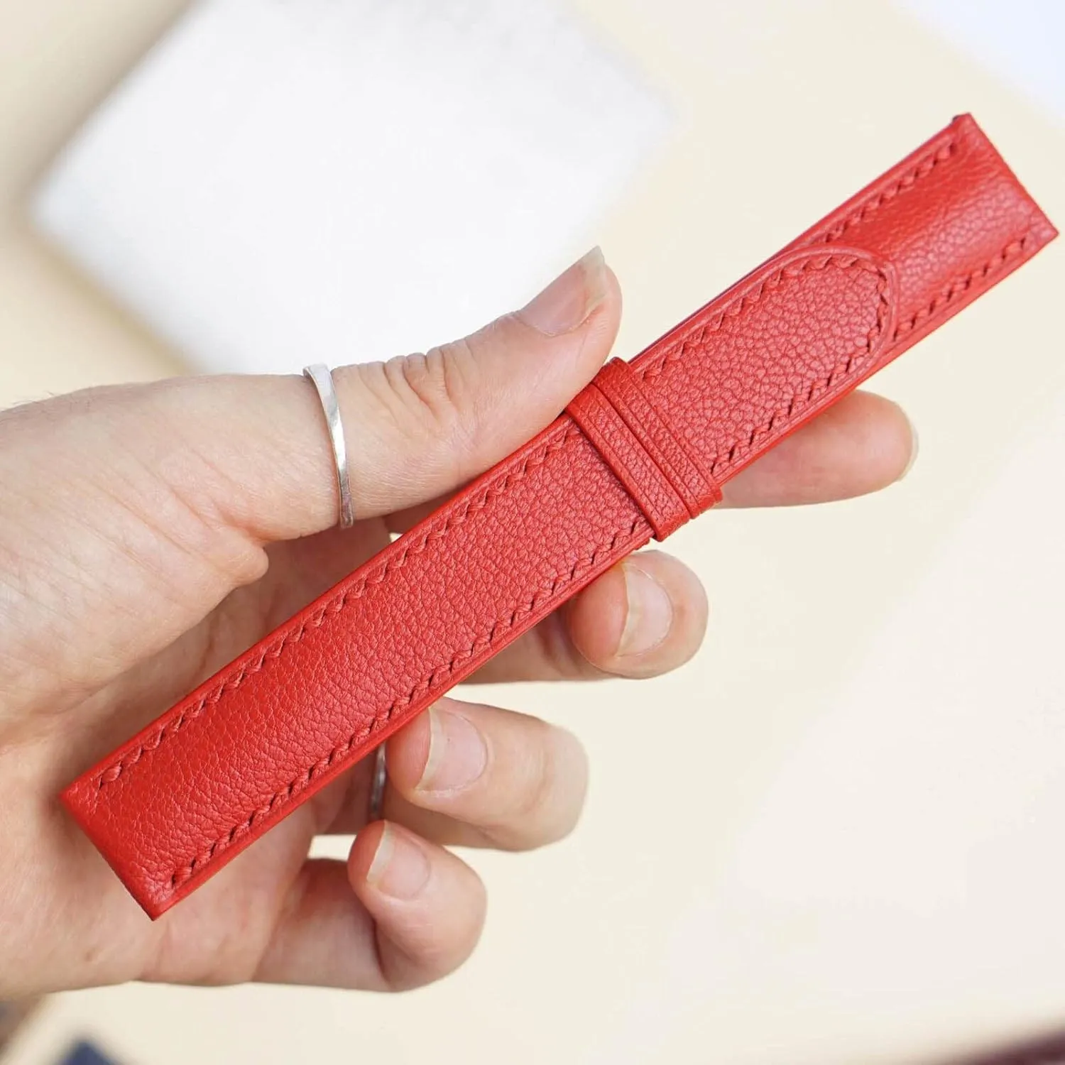 High Quality Red Goat leather watch band, Handmade Alran Chevre Sully leather watch strap (20mm, Steel Tang Buckle)