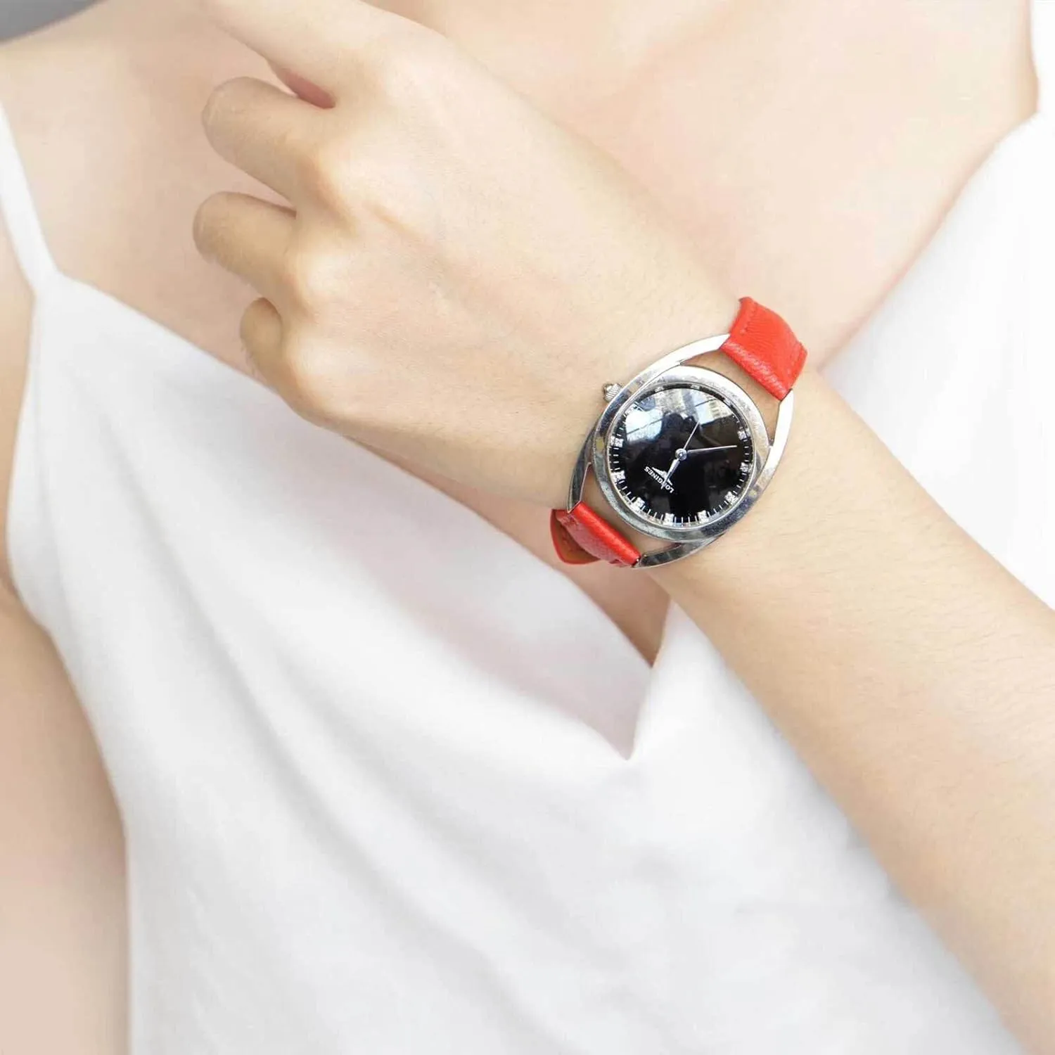 High Quality Red Goat leather watch band, Handmade Alran Chevre Sully leather watch strap (20mm, Steel Tang Buckle)