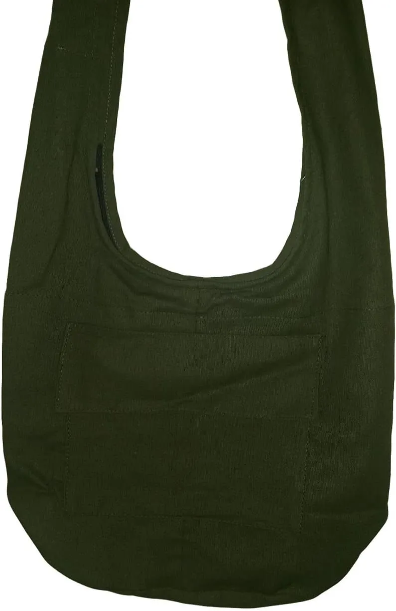Hippie Bohemian Cross body Shoulder Bag, Cotton Fabric “Large” Size; The Green Garden