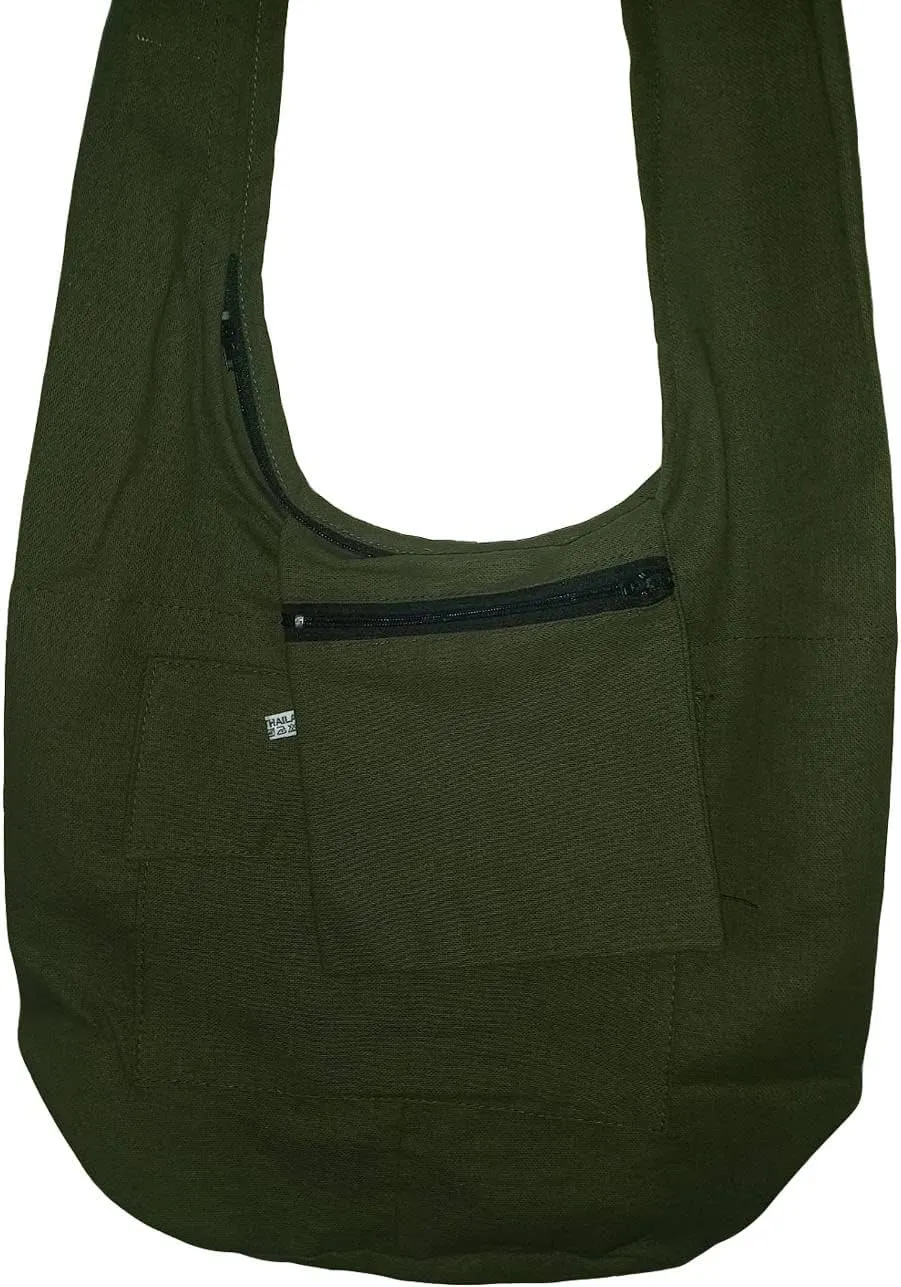 Hippie Bohemian Cross body Shoulder Bag, Cotton Fabric “Large” Size; The Green Garden