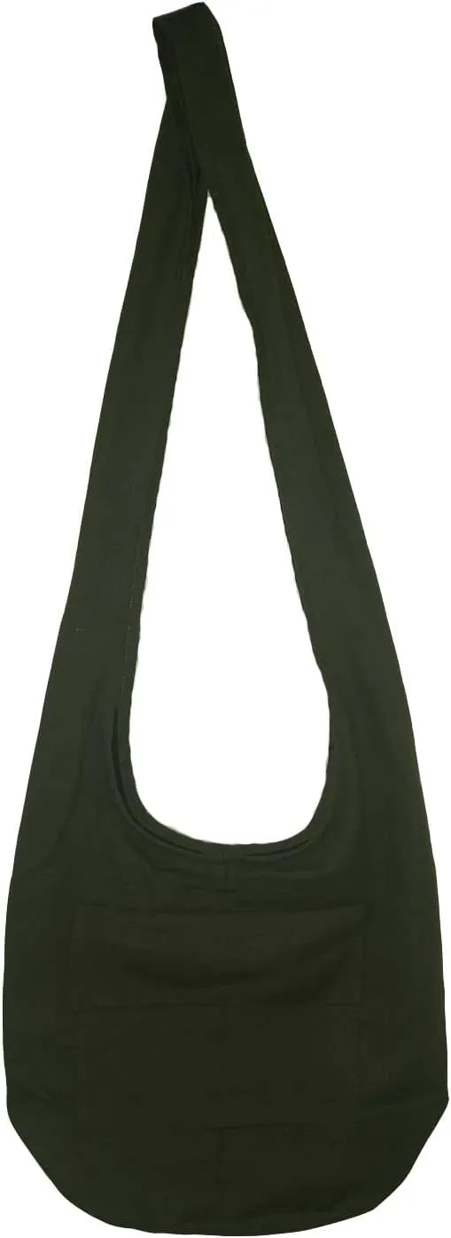 Hippie Bohemian Cross body Shoulder Bag, Cotton Fabric “Large” Size; The Green Garden