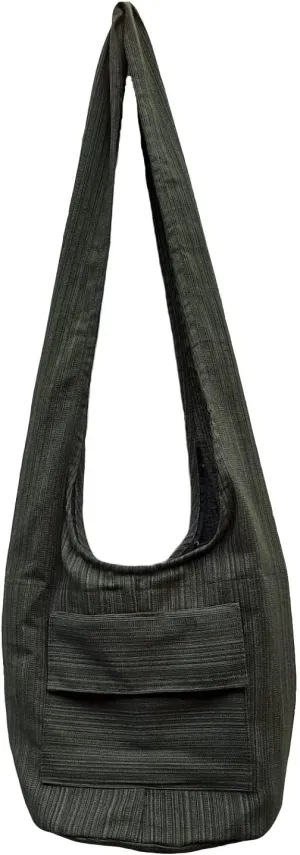 Hippie Bohemian Cross body Shoulder Bag, Slavic Cotton Fabric “Large” Size; The Green Garden