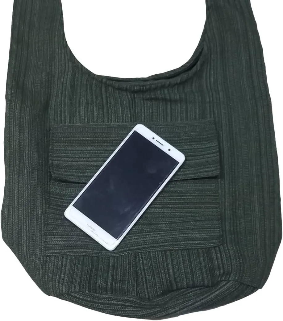Hippie Bohemian Cross body Shoulder Bag, Slavic Cotton Fabric “Large” Size; The Green Garden