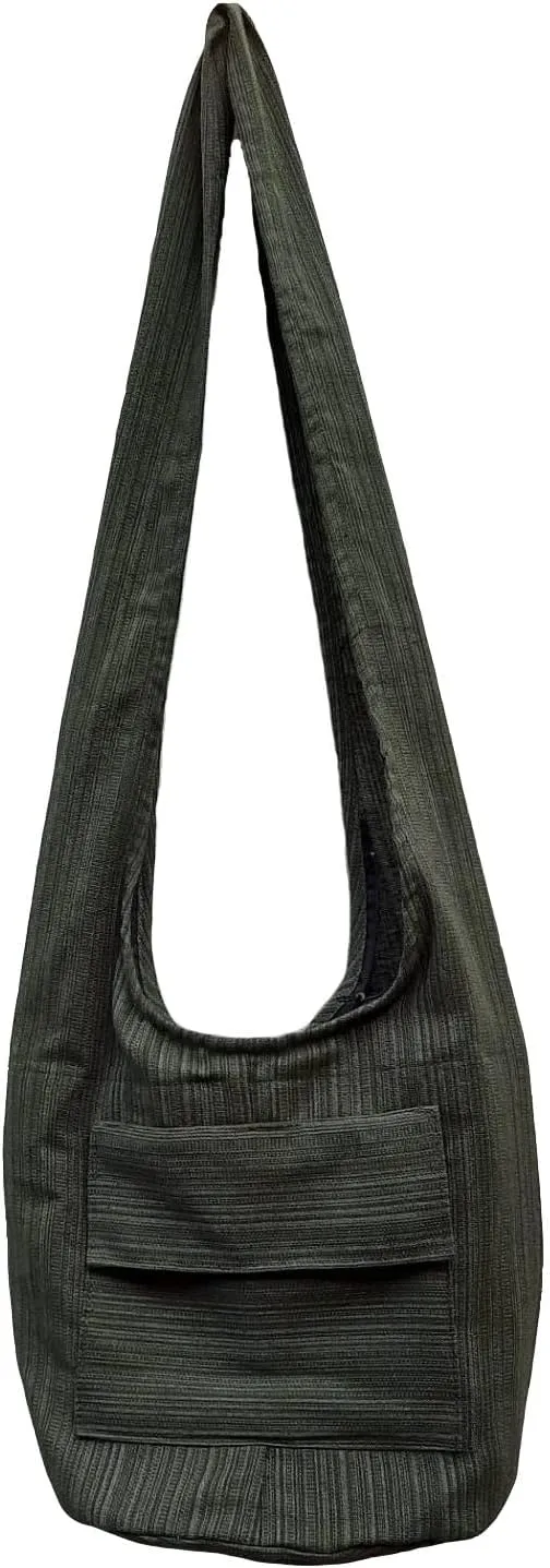 Hippie Bohemian Cross body Shoulder Bag, Slavic Cotton Fabric “Large” Size; The Green Garden