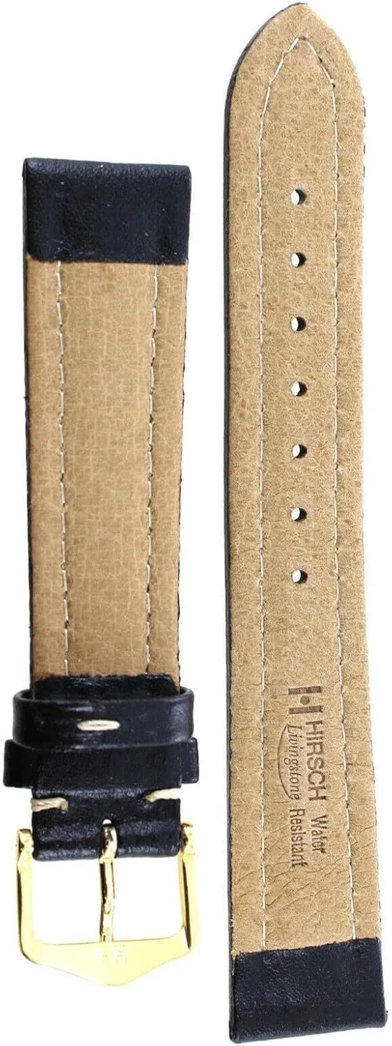 Hirsch Livingstone Leather Watch Strap - Contrast Stitched Textured - Water Resistant - Black, Blue - 18mm