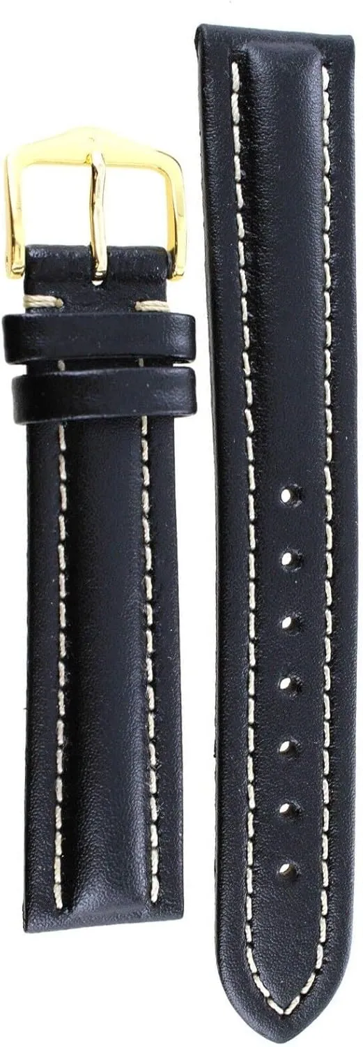 Hirsch Livingstone Leather Watch Strap - Contrast Stitched Textured - Water Resistant - Black, Blue - 18mm
