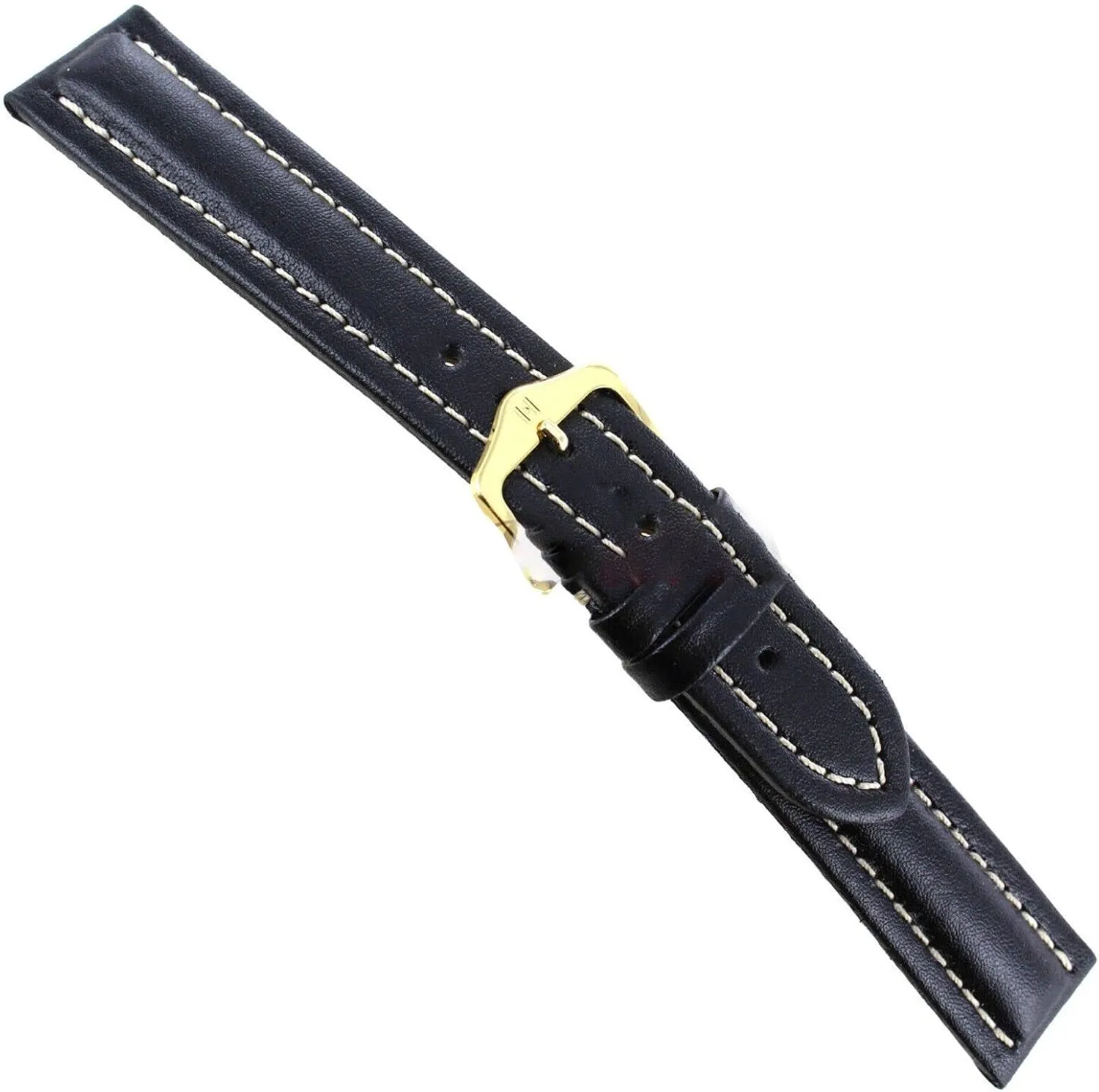 Hirsch Livingstone Leather Watch Strap - Contrast Stitched Textured - Water Resistant - Black, Blue - 18mm