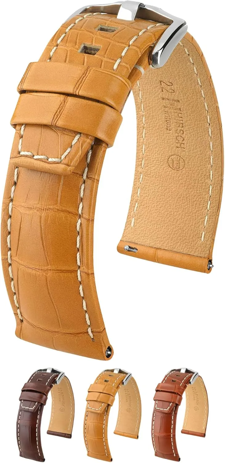 Hirsch Tritone Louisiana Alligator Leather Watch Strap - Rectangular Scales - Hand Brushed - 22mm, 24mm - Length - Attachment Width/Buckle Width - Quick Release Watch Band