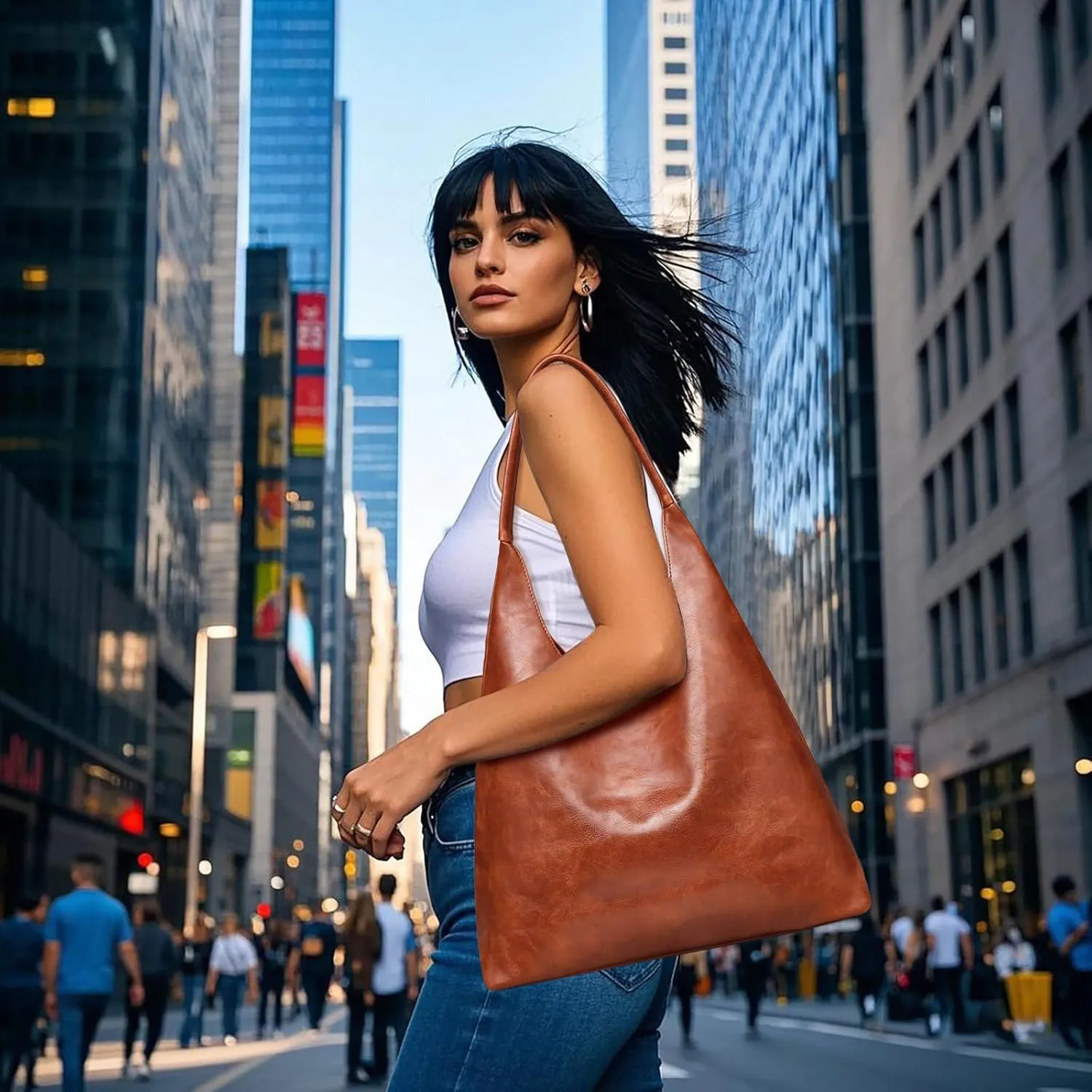 Hobo Bags for Women Retro Vegan Leather Womens Slouchy Large Tote Bag Shoulder Purses Handbag
