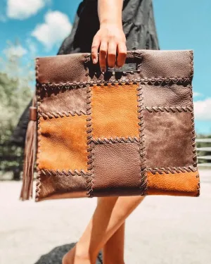 HOBO Dakota Suede Patchwork Tote in Walnut