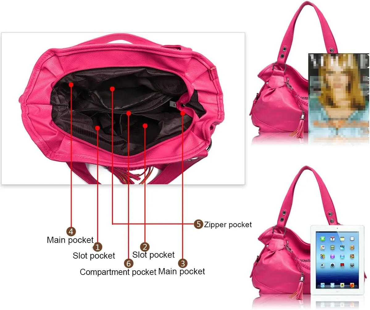 Hobo Purse for Women Large Shoulder Bag Leather Tote Fashion Top-Handle Bag Handbag with Tassel