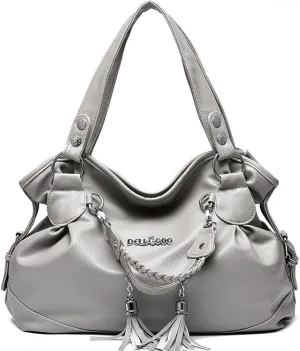 Hobo Purse for Women Large Shoulder Bag Leather Tote Fashion Top-Handle Bag Handbag with Tassel