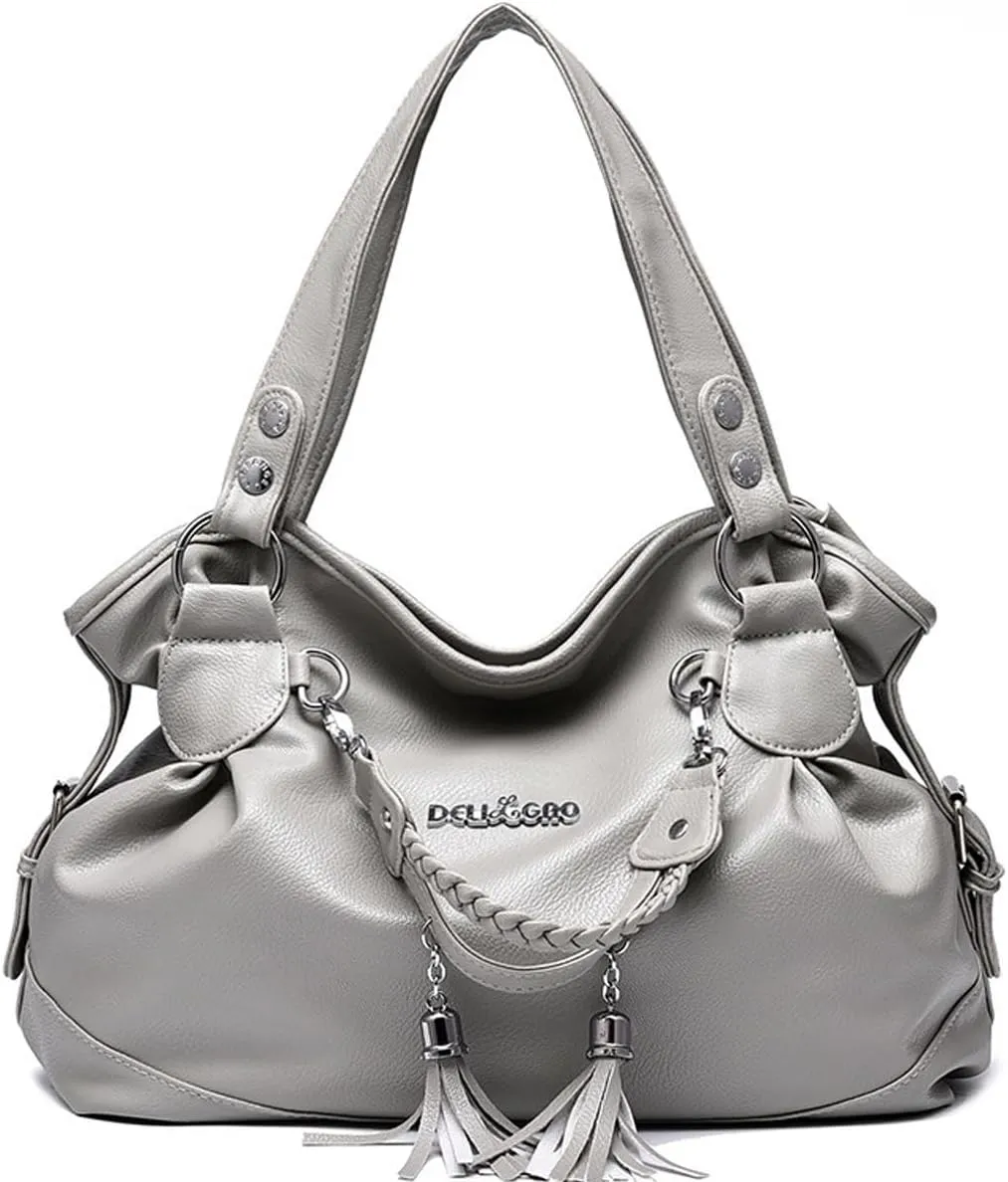 Hobo Purse for Women Large Shoulder Bag Leather Tote Fashion Top-Handle Bag Handbag with Tassel