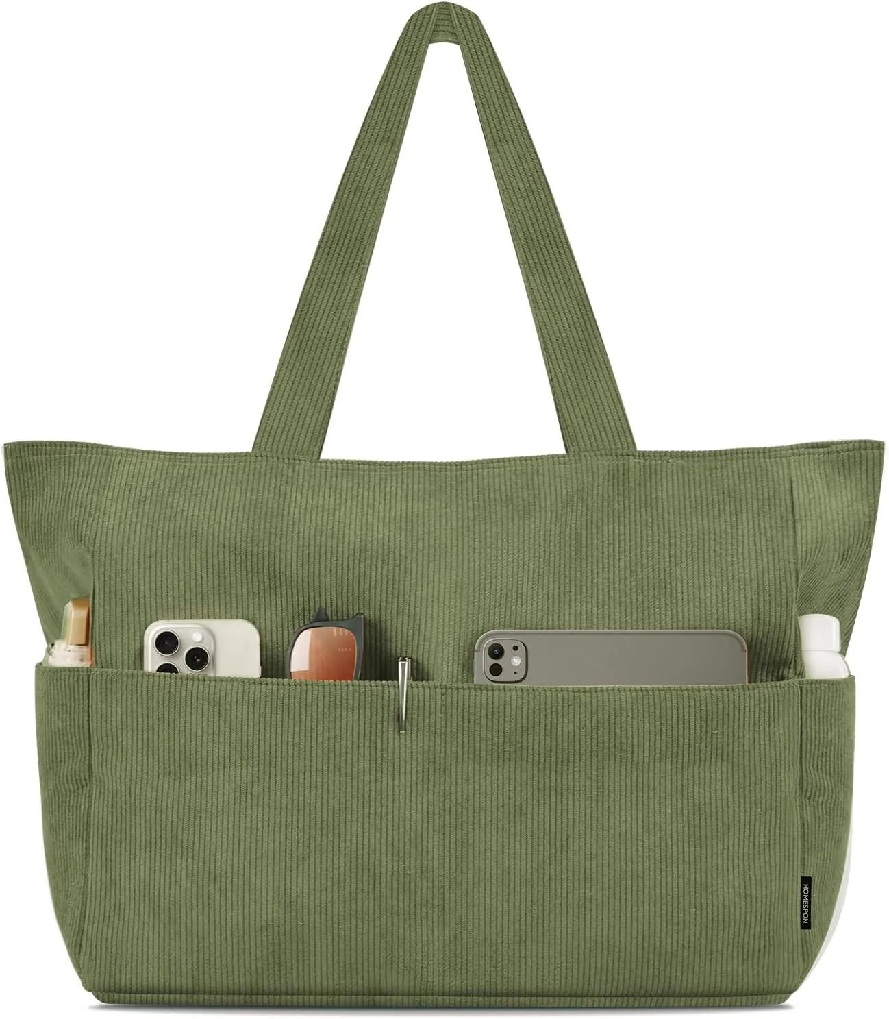 HOMESPON Large Corduroy Tote Bag for Women Everyday Shoulder Bag with Pockets and Zipper for Work Travel Vacation