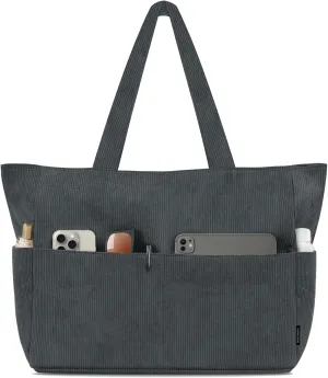 HOMESPON Large Corduroy Tote Bag for Women Everyday Shoulder Bag with Pockets and Zipper for Work Travel Vacation