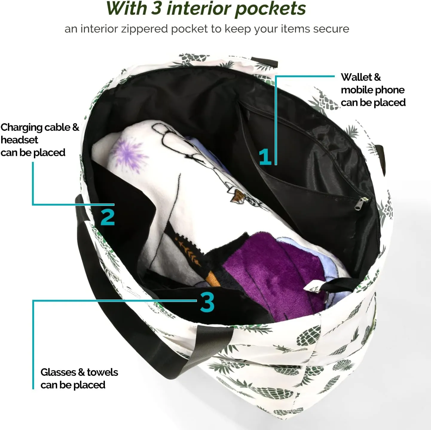 HOMESPON Large Waterproof Beach Bag for Women Sandproof Tote Bag Pool Bag with Zipper and Pockets for Travel Vacation Gym