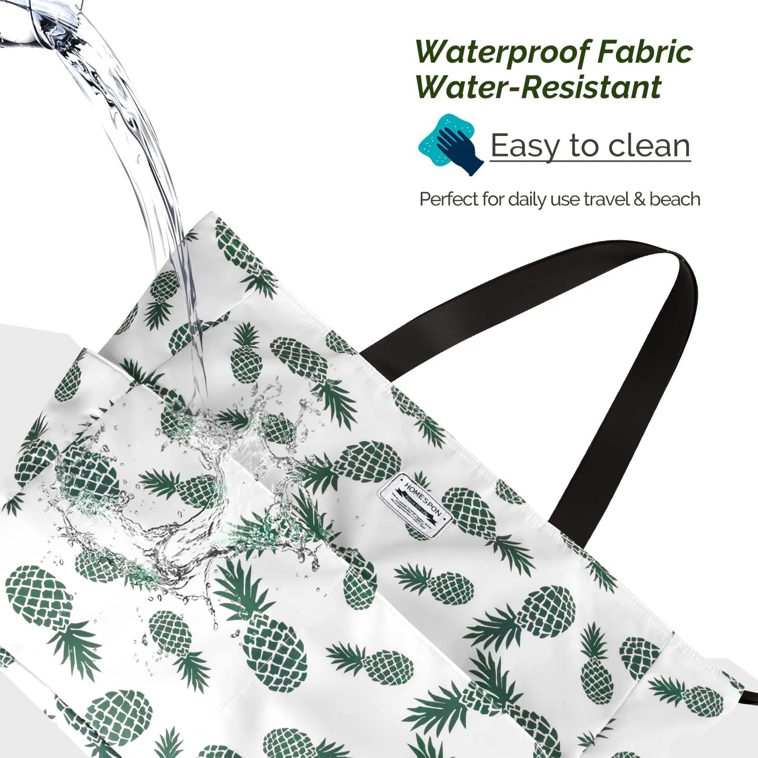HOMESPON Large Waterproof Beach Bag for Women Sandproof Tote Bag Pool Bag with Zipper and Pockets for Travel Vacation Gym