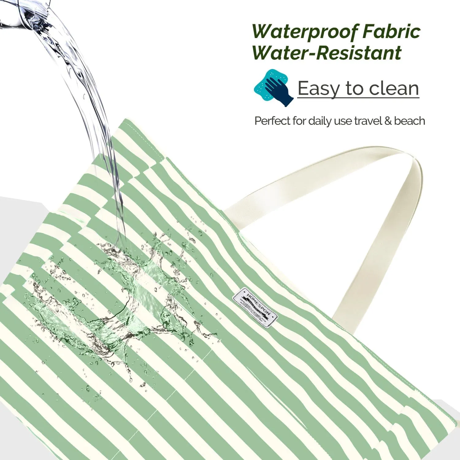 HOMESPON Large Waterproof Beach Bag for Women Sandproof Tote Bag Pool Bag with Zipper and Pockets for Travel Vacation Gym