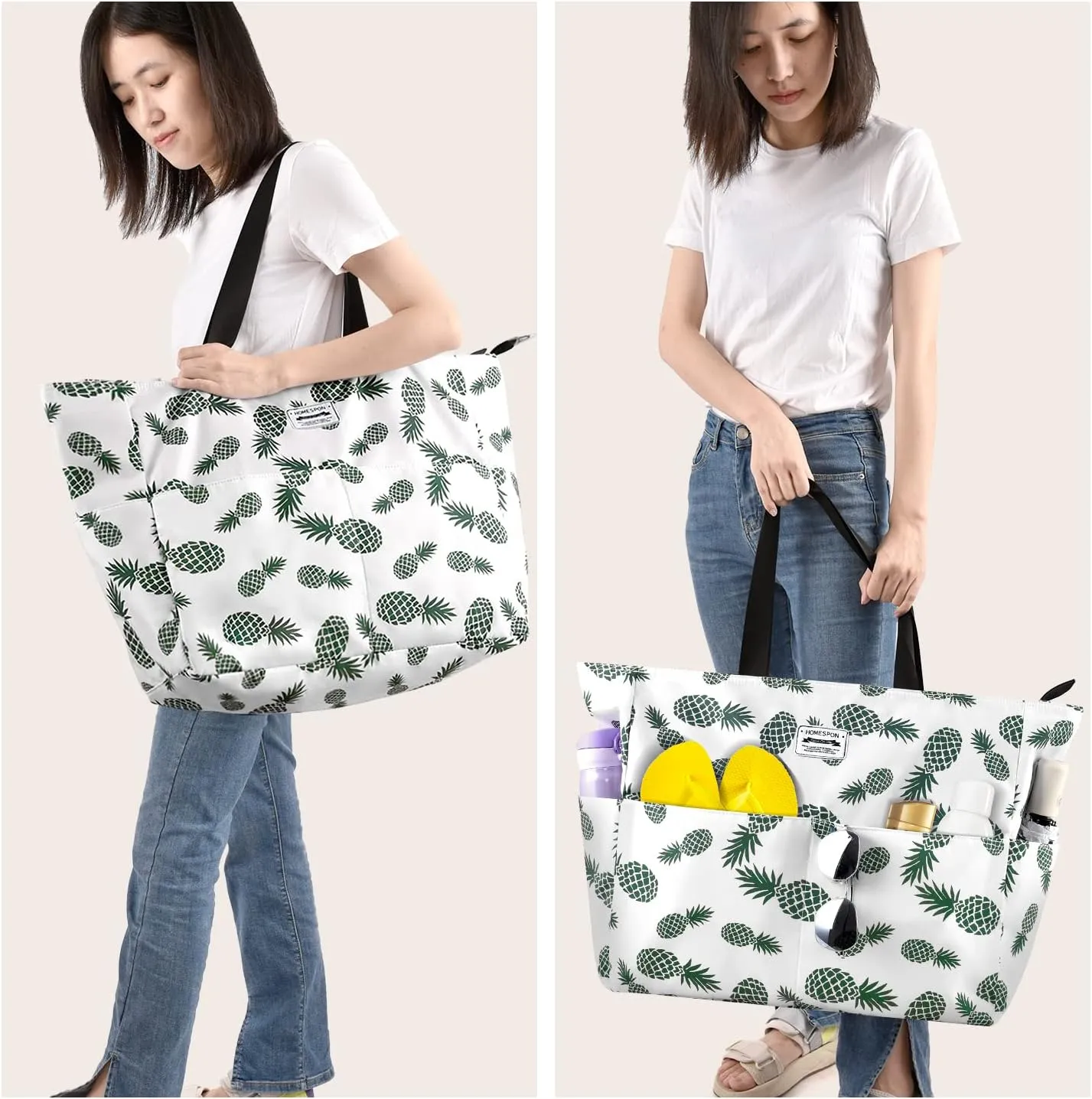 HOMESPON Large Waterproof Beach Bag for Women Sandproof Tote Bag Pool Bag with Zipper and Pockets for Travel Vacation Gym