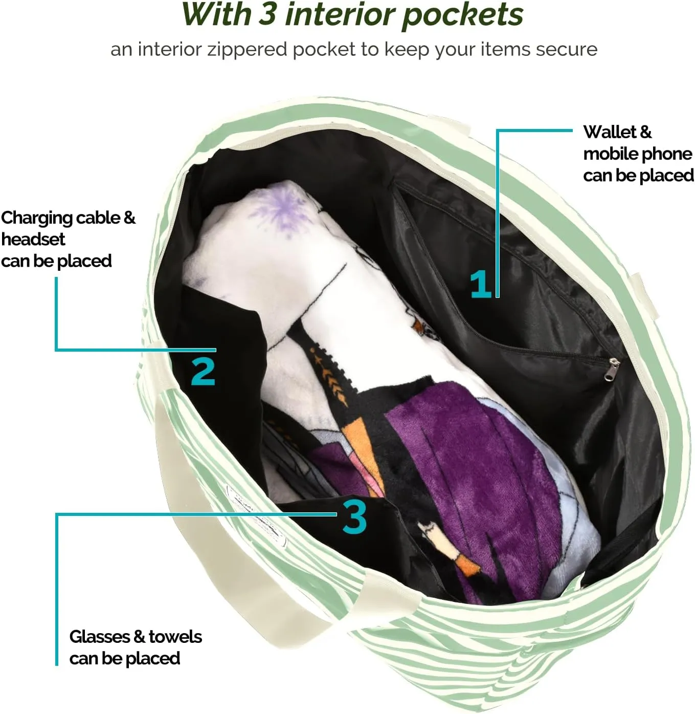 HOMESPON Large Waterproof Beach Bag for Women Sandproof Tote Bag Pool Bag with Zipper and Pockets for Travel Vacation Gym