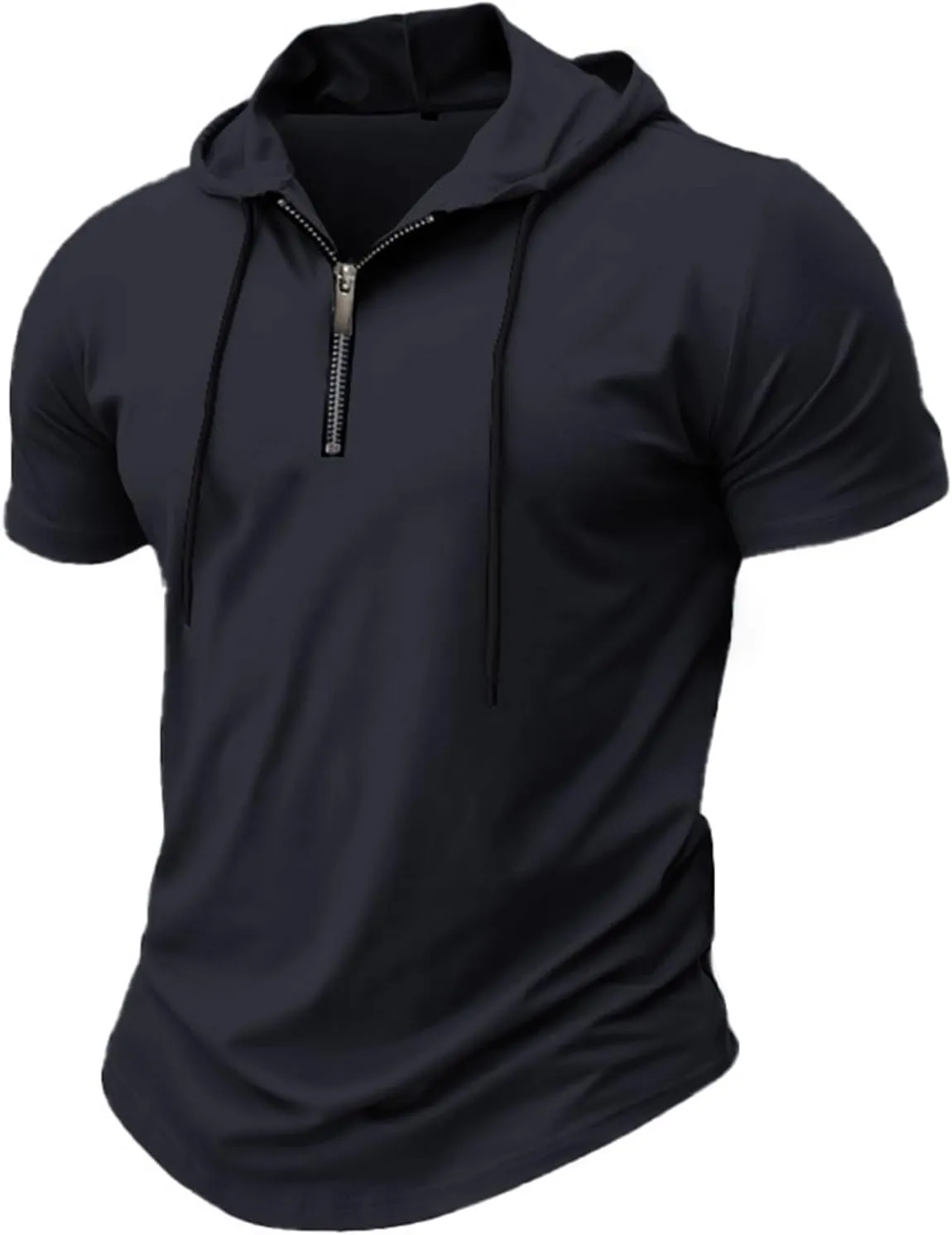 Hoodies for Men Short Sleeve Casual Zipper up Regular Fit T-Shirt Sports Summer Running Lightweight Work Fitness Tees