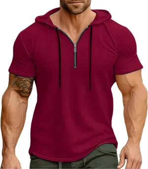 Hoodies for Men Short Sleeve Casual Zipper up Regular Fit T-Shirt Sports Summer Running Lightweight Work Fitness Tees