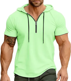 Hoodies for Men Short Sleeve Casual Zipper up Regular Fit T-Shirt Sports Summer Running Lightweight Work Fitness Tees