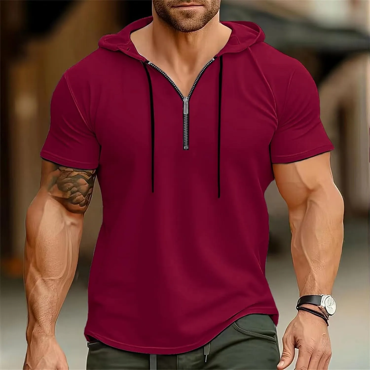 Hoodies for Men Short Sleeve Casual Zipper up Regular Fit T-Shirt Sports Summer Running Lightweight Work Fitness Tees