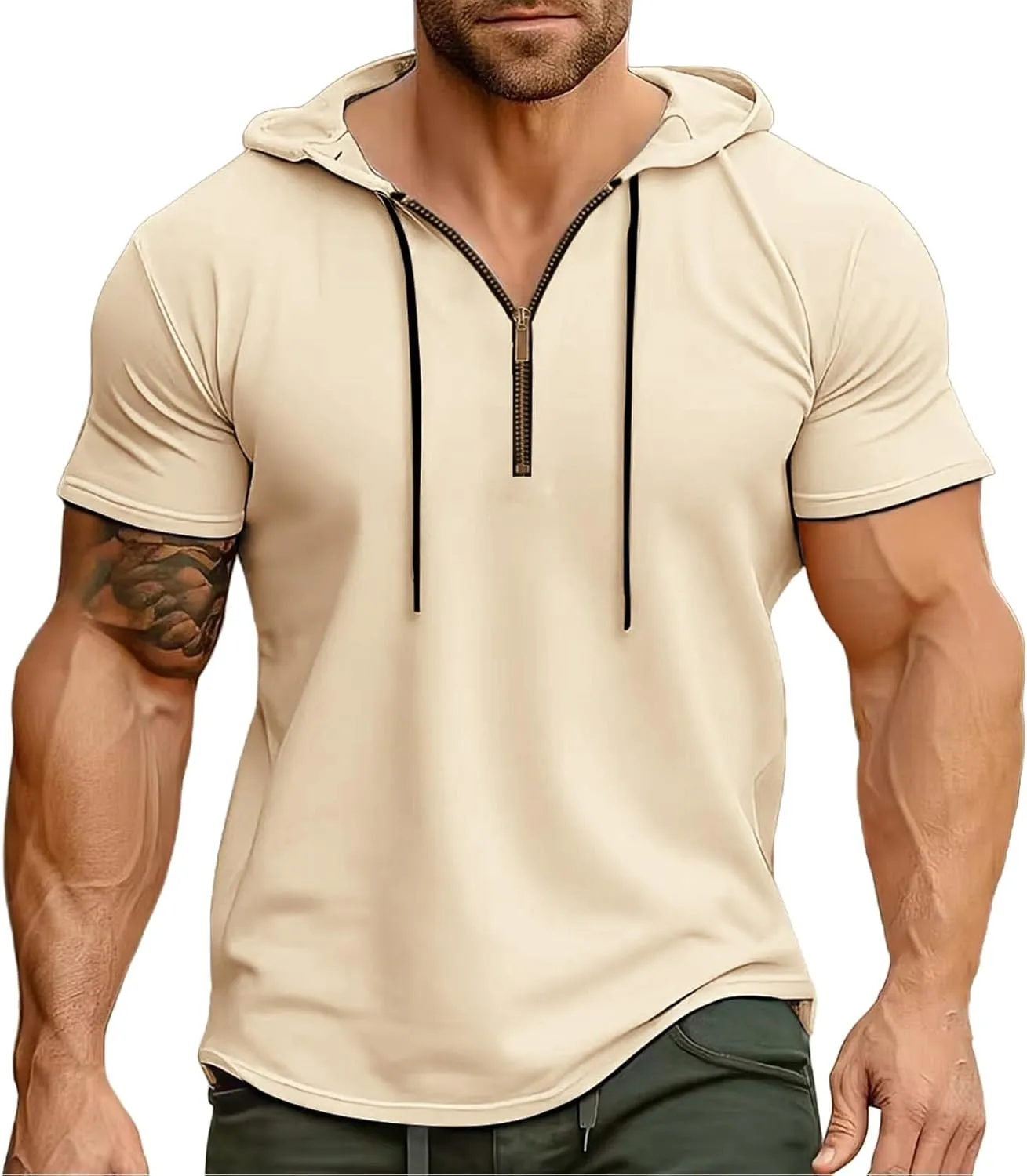 Hoodies for Men Short Sleeve Casual Zipper up Regular Fit T-Shirt Sports Summer Running Lightweight Work Fitness Tees
