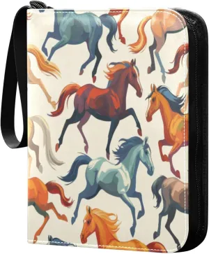 Horse Painting Pattern Card Binder 4-Pocket, 400 Pockets Card Holder with 50 Removable Sleeves and Zipper for Games Baseball Football Sports Card