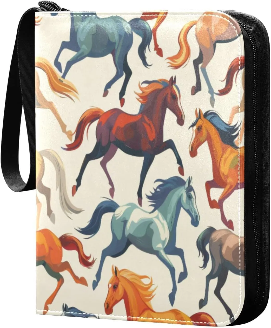 Horse Painting Pattern Card Binder 4-Pocket, 400 Pockets Card Holder with 50 Removable Sleeves and Zipper for Games Baseball Football Sports Card