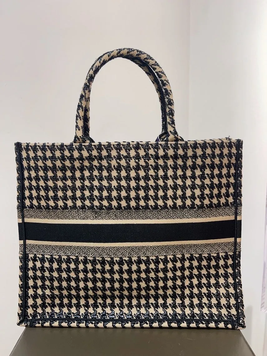 Houndstooth Canvas Privacy-protected Christian Dior Book Tote Limited-stock deal Large Bag