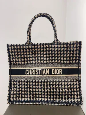 Houndstooth Canvas Privacy-protected Christian Dior Book Tote Limited-stock deal Large Bag