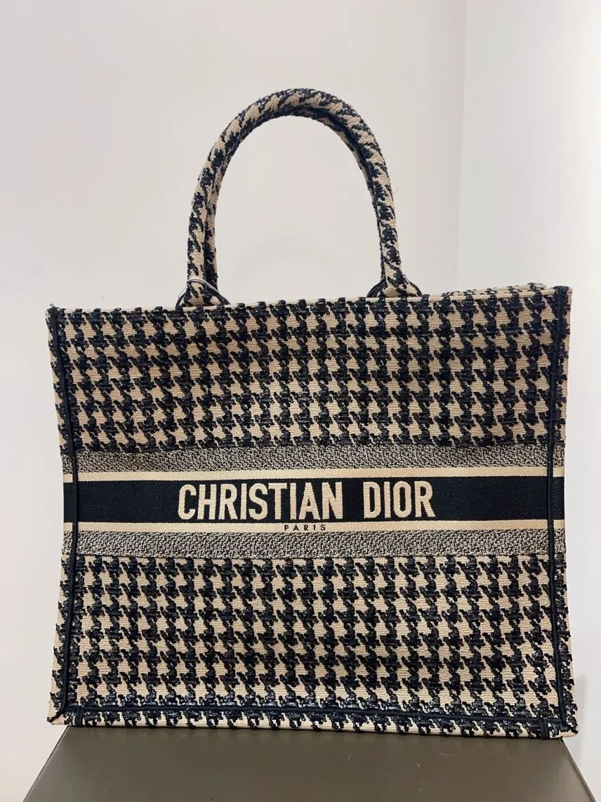 Houndstooth Canvas Privacy-protected Christian Dior Book Tote Limited-stock deal Large Bag
