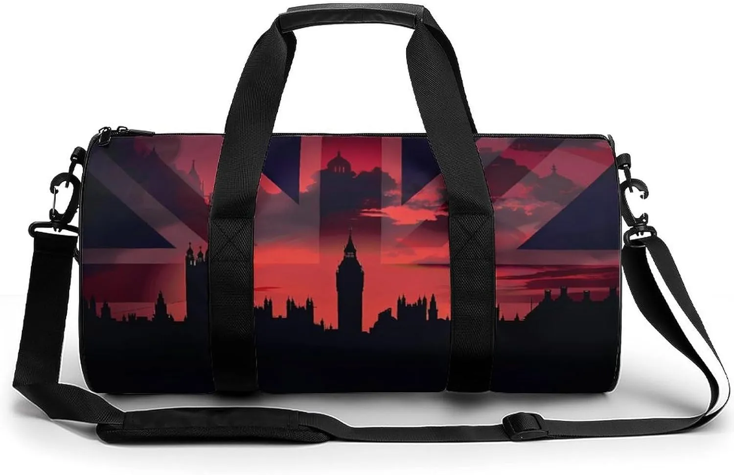 Houses of The Parliament Silhouette on UK Flag Historic Urban Skyline Lightweight Gym Bag for Men Women Travel Duffel Bag Sports Workout Bag with Adjustable Strap
