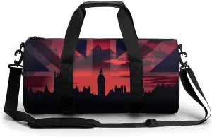 Houses of The Parliament Silhouette on UK Flag Historic Urban Skyline Lightweight Gym Bag for Men Women Travel Duffel Bag Sports Workout Bag with Adjustable Strap